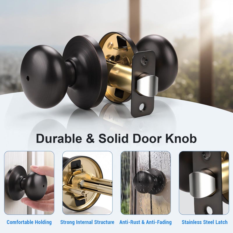 KNOBWELL 10 Pack Privacy Door Knob Bedroom Door Knob Keyless Door Knob  Round Knob Set  Oil Rubbed Bronze Finish  Interior Door Knobs - Image 5